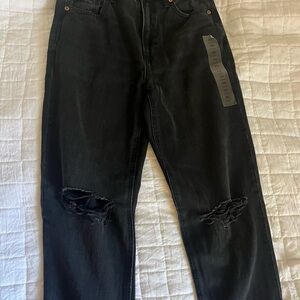 American Eagle Outfitters Strigid Black Mom Jeans with Distressed Details